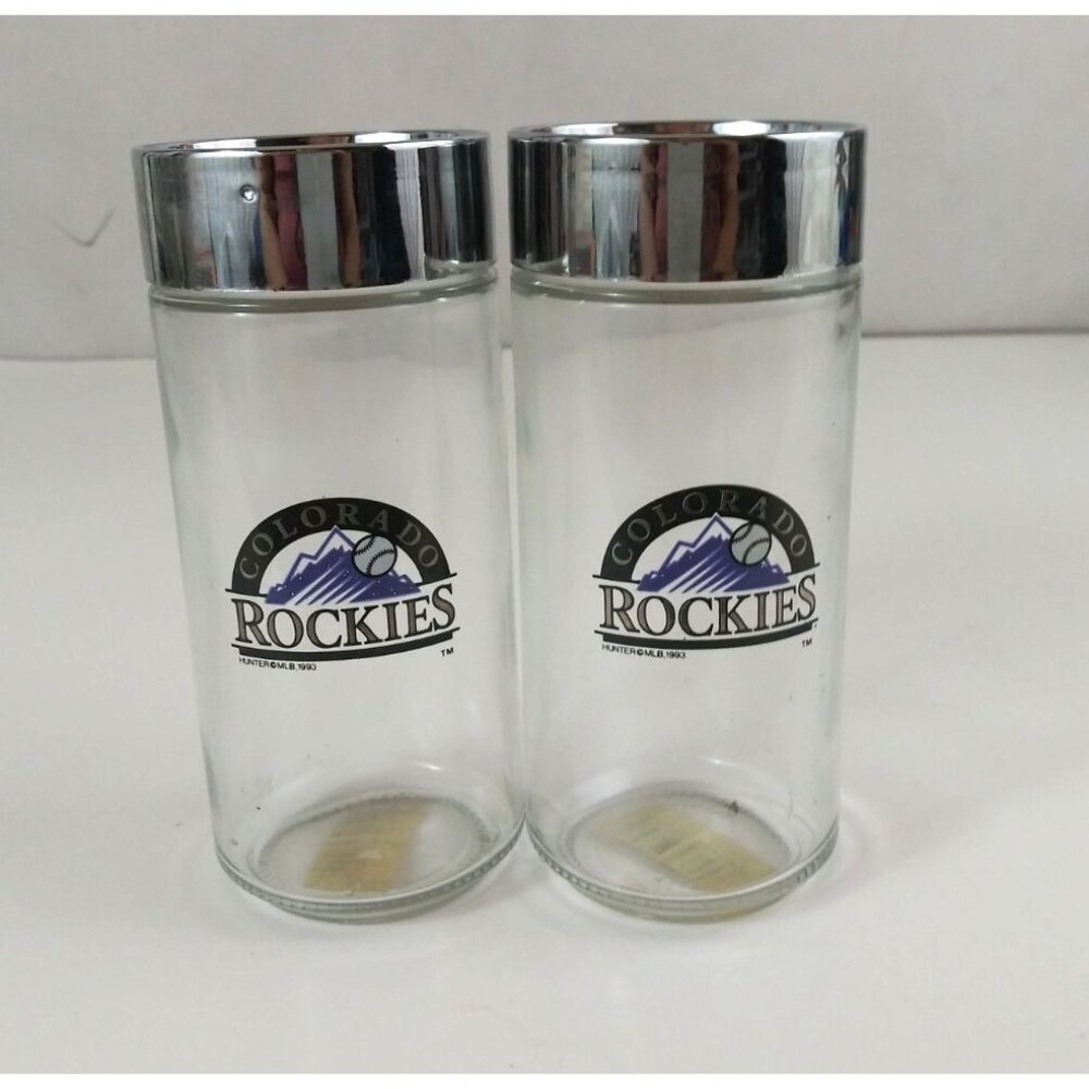 Vintage 1993 Hunter MLB Colorado Rockies Clear Glass 4.75" Salt & Pepper Shakers